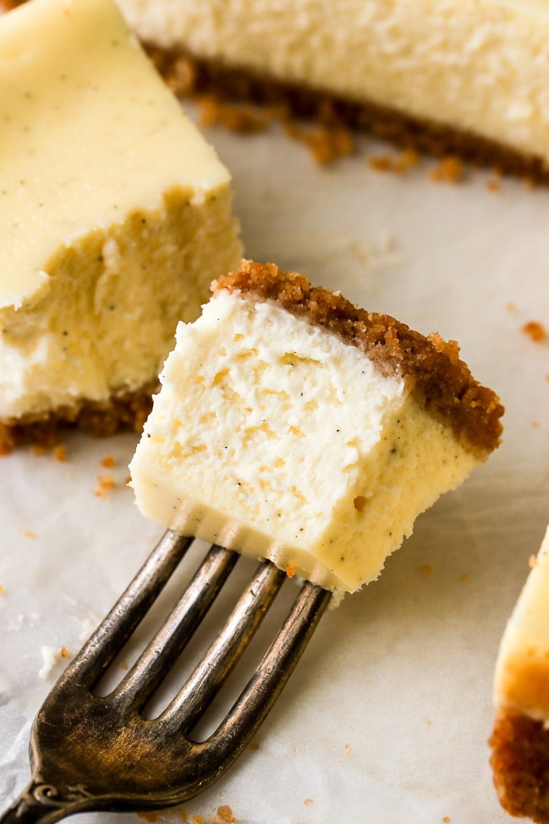 bite of cheesecake on a fork