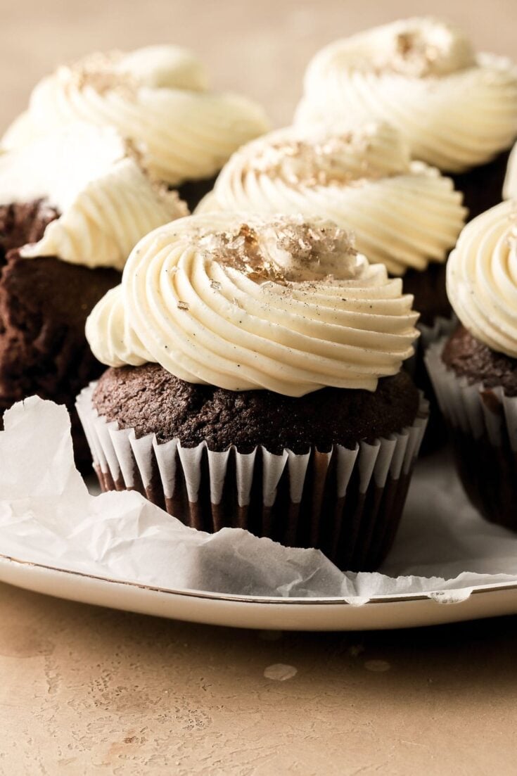 vanilla cupcakes with chocolate frosting