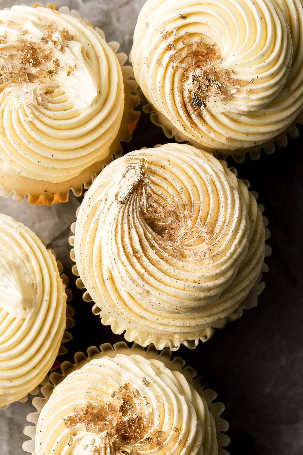 vanilla cupcakes with gold foil