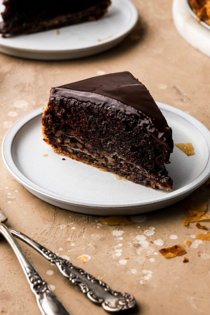 slice of baklava cake on a plate