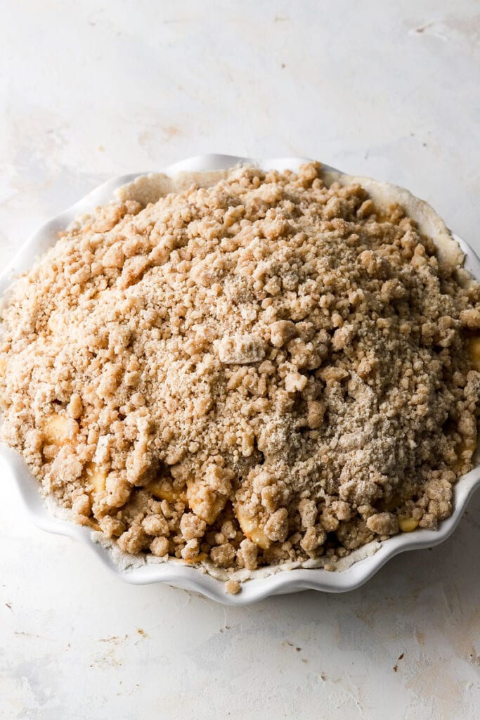 pie topped with streusel unbaked