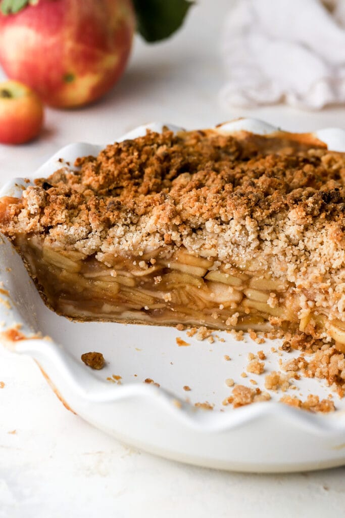 inside of apple pie in pie dish
