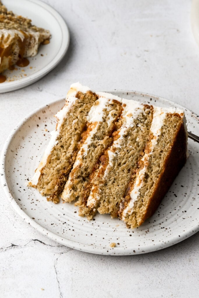 slice of banoffee cake on a plate