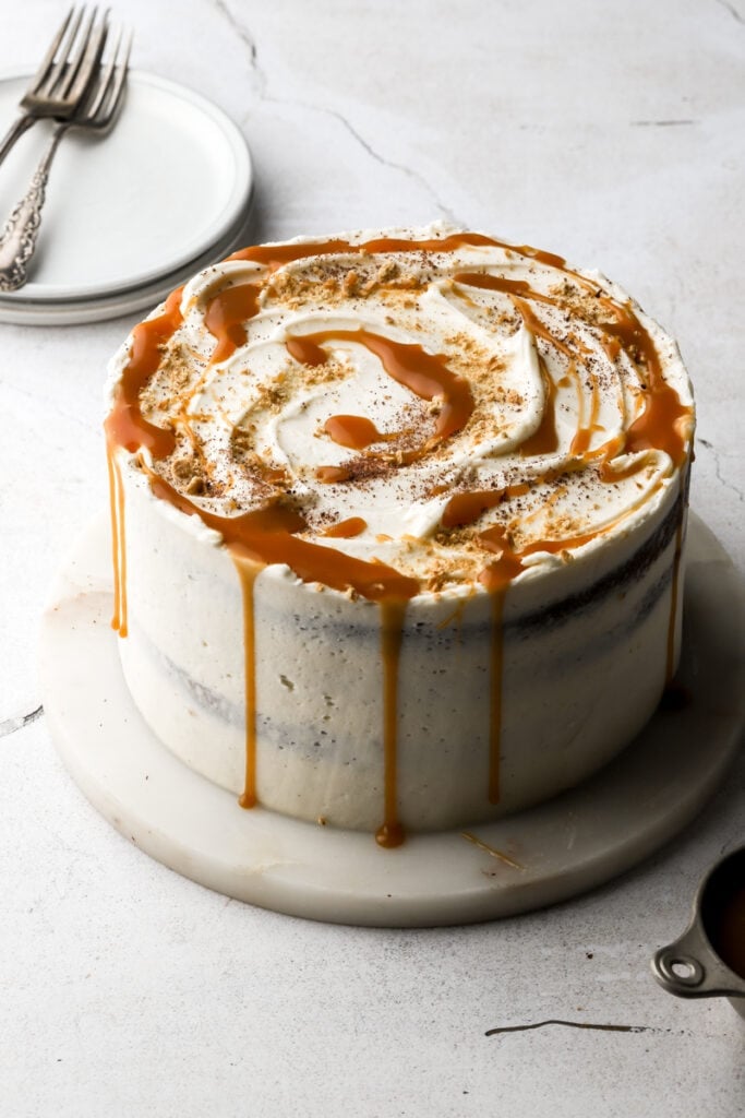 whole cake with caramel drips