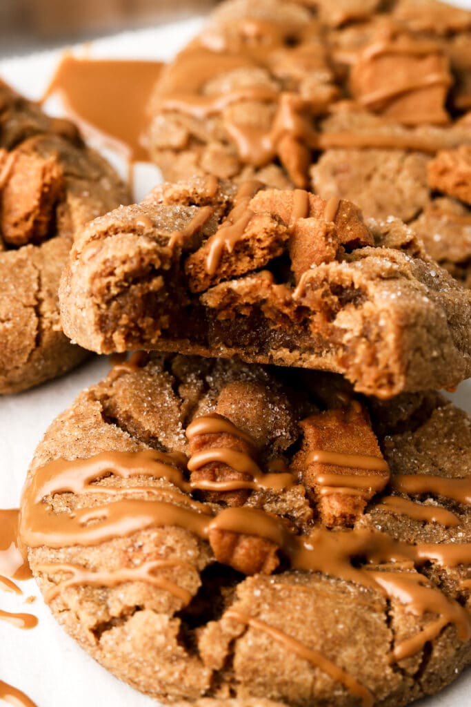 bite out of a biscoff cookie butter cookie