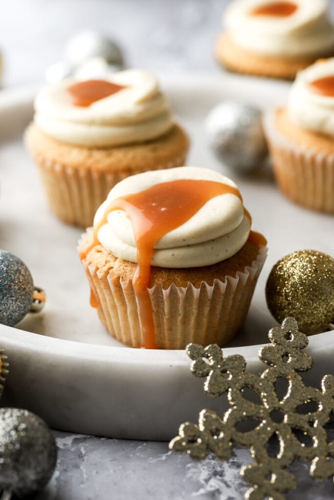 eggnog cupcakes with caramel drip