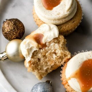 eggnog cupcakes with spiced rum caramel cut open