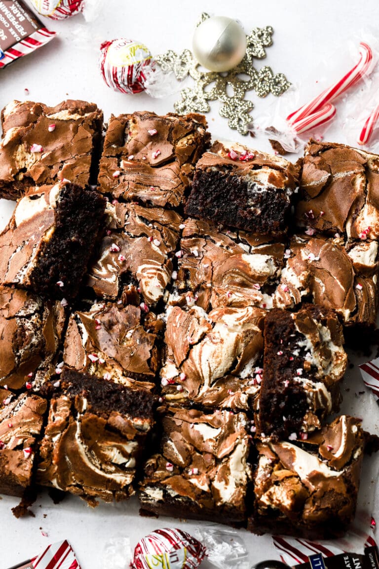 Peppermint Brownies with marshmallow swirl