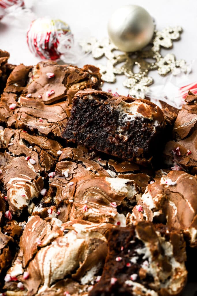 marshmallow peppermint brownies, close up