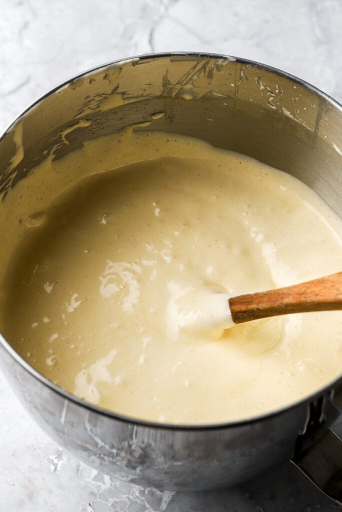 melted butter added to the whipped eggs and sugar