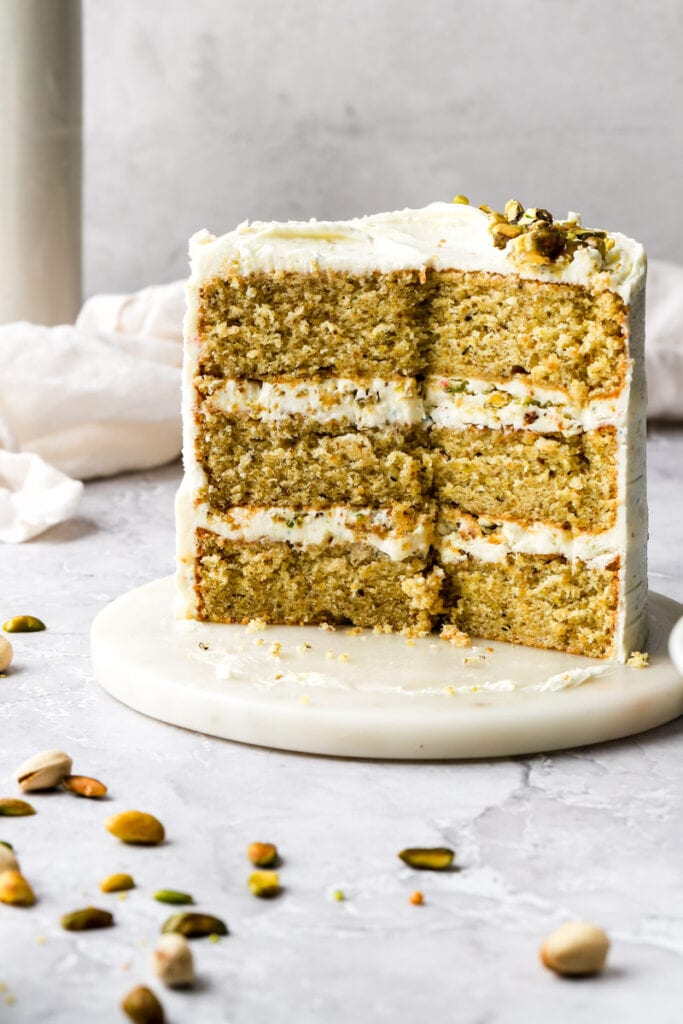 cake made without prepping the pistachios