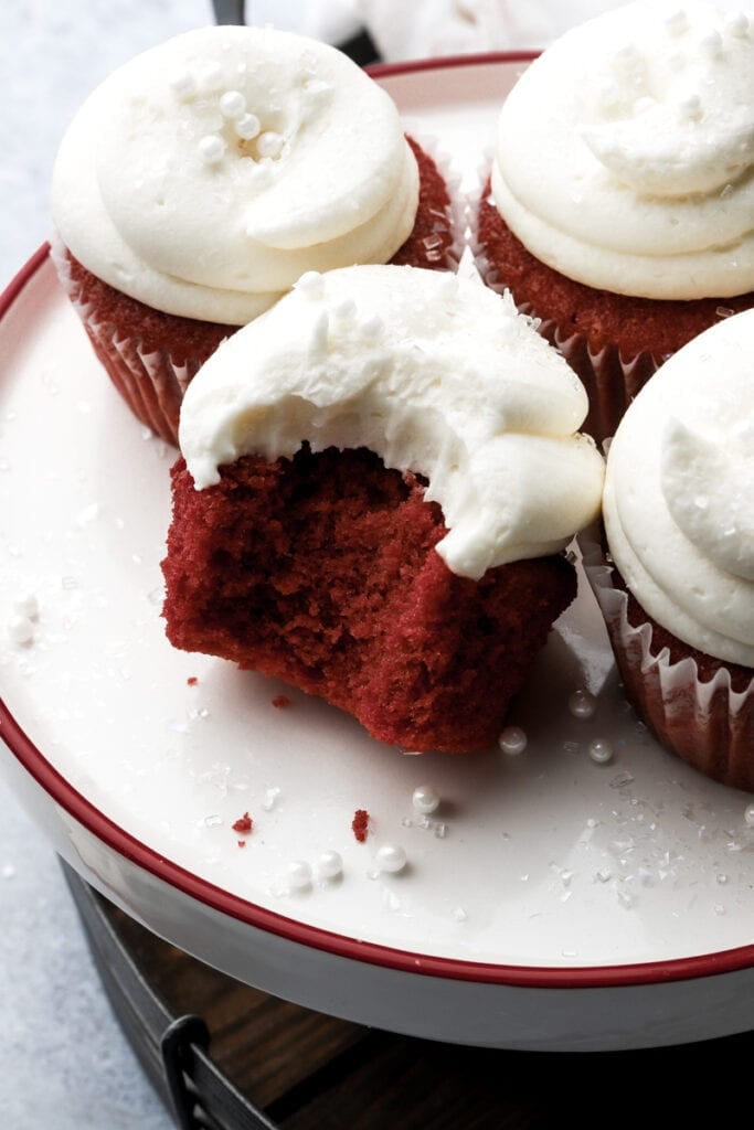 bite taken out of a cupcake showing the inside texture