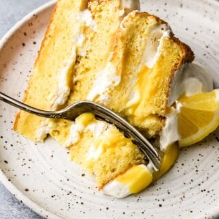 molly cake layered with whipped cream and lemon curd
