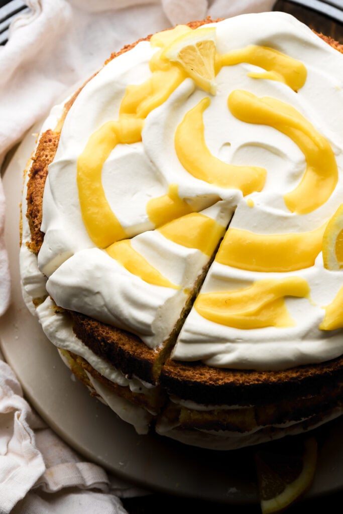 close up of lemon curd cake