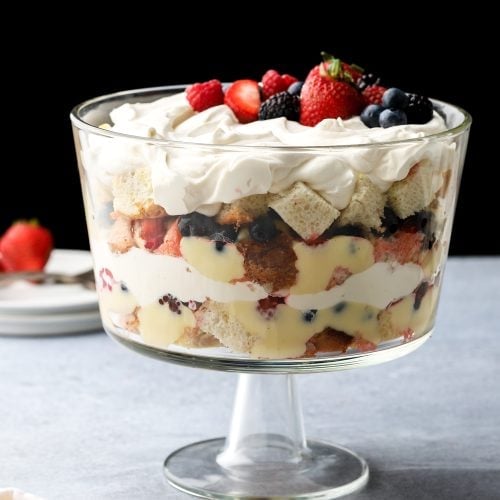 trifle with custard and fresh fruits