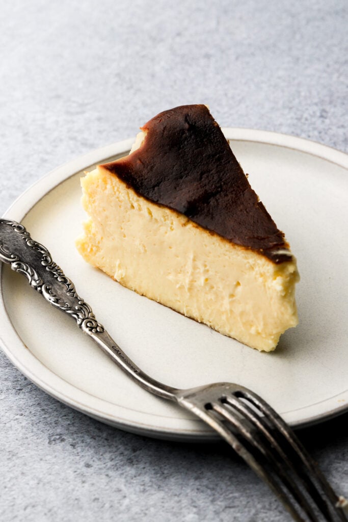 slice of cheesecake showing the custard filling