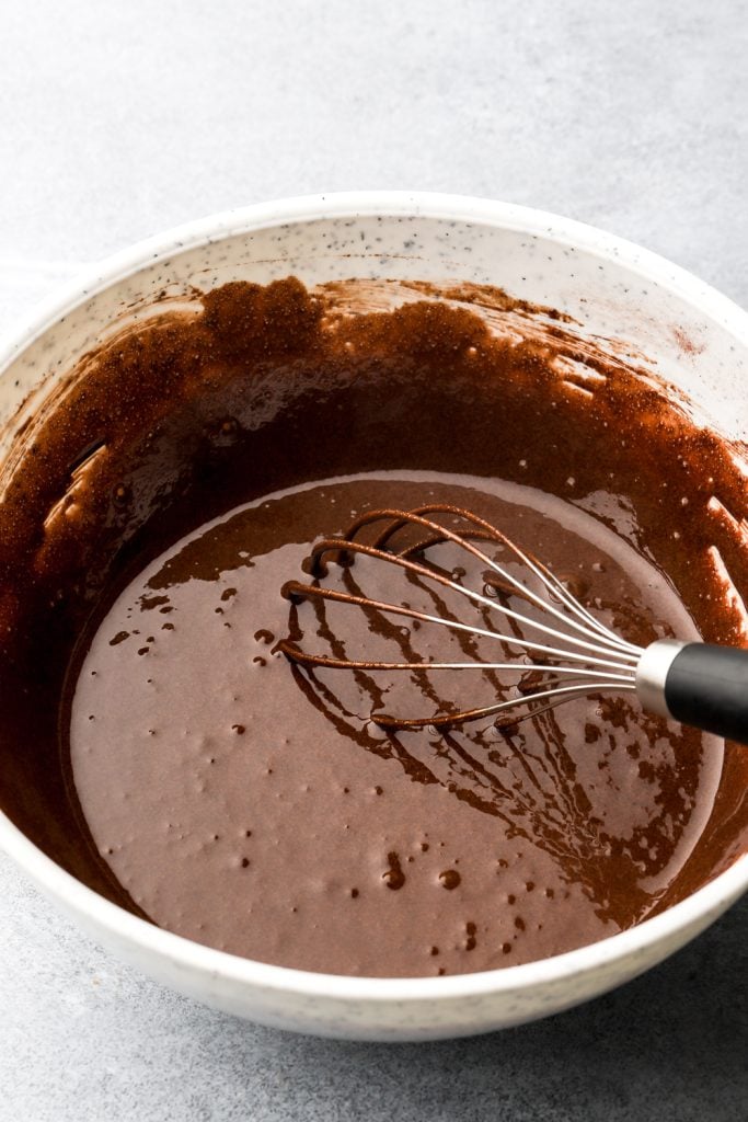 eggs, sugar and cocoa powder whisked together