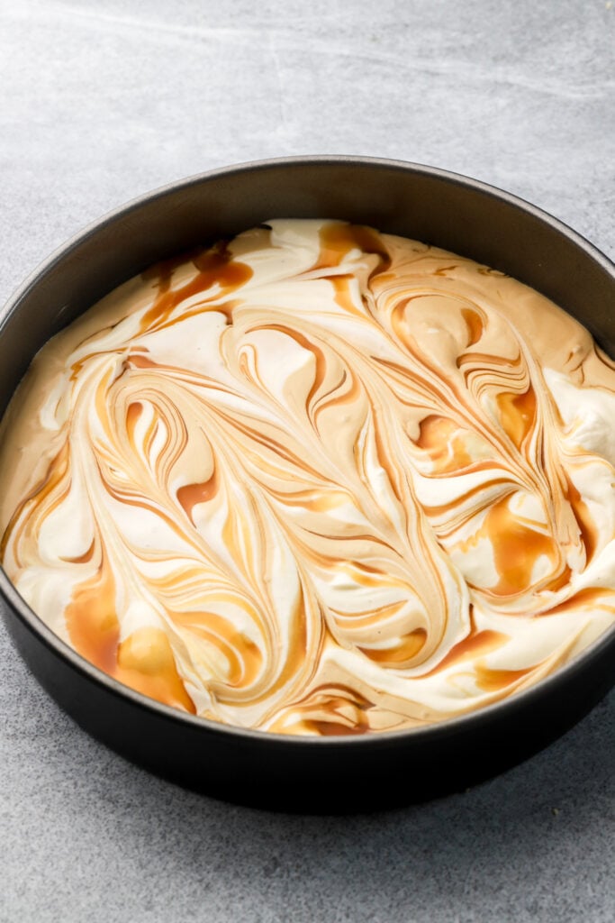 caramel sauce swirled on top of ice cream