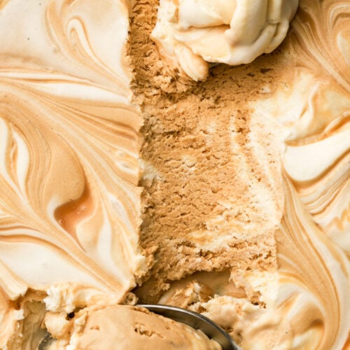 caramel macchiato ice cream with scoop removed