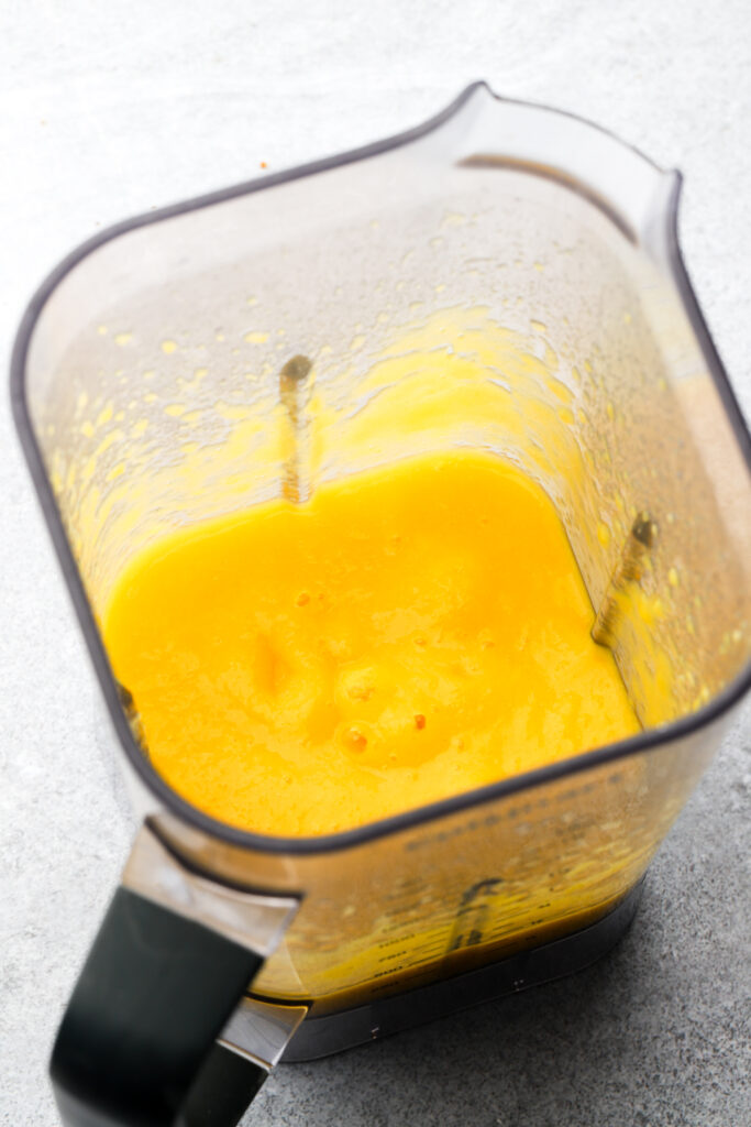 mangos pureed in a blender