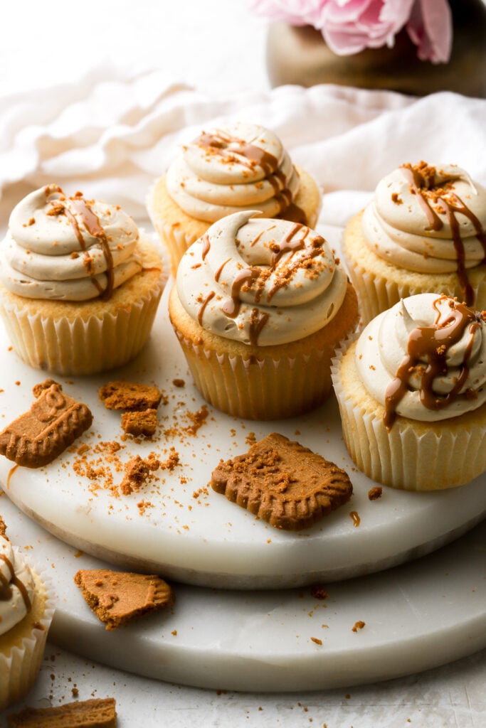 biscoff cupcakes topped with cookie butter