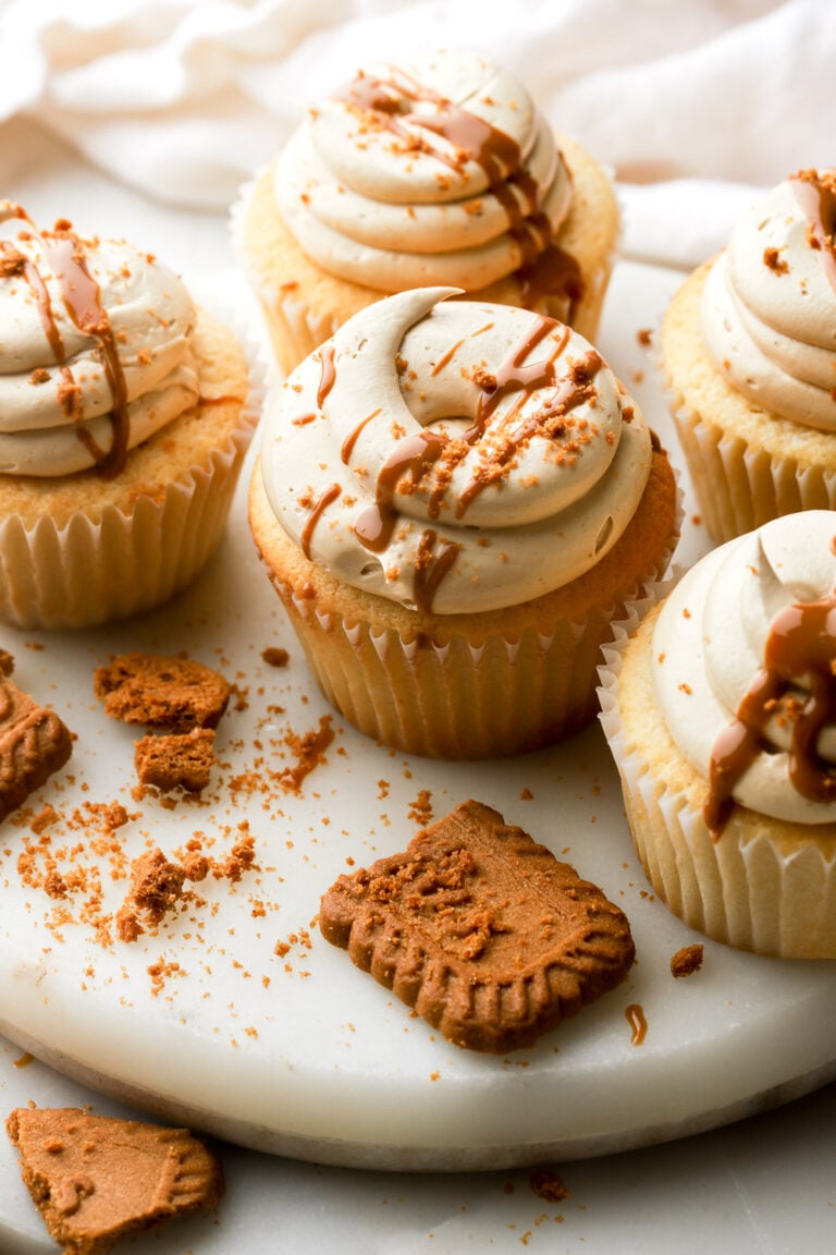biscoff cupcakes on a marble