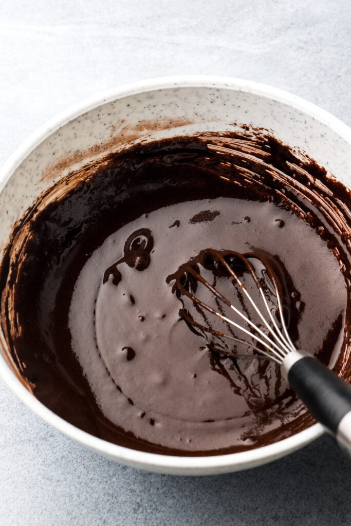 eggs, sugar and cocoa powder whisked together