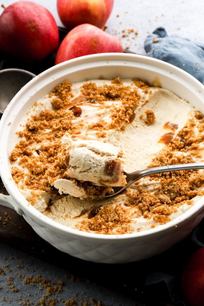 apple ice cream being scooped out