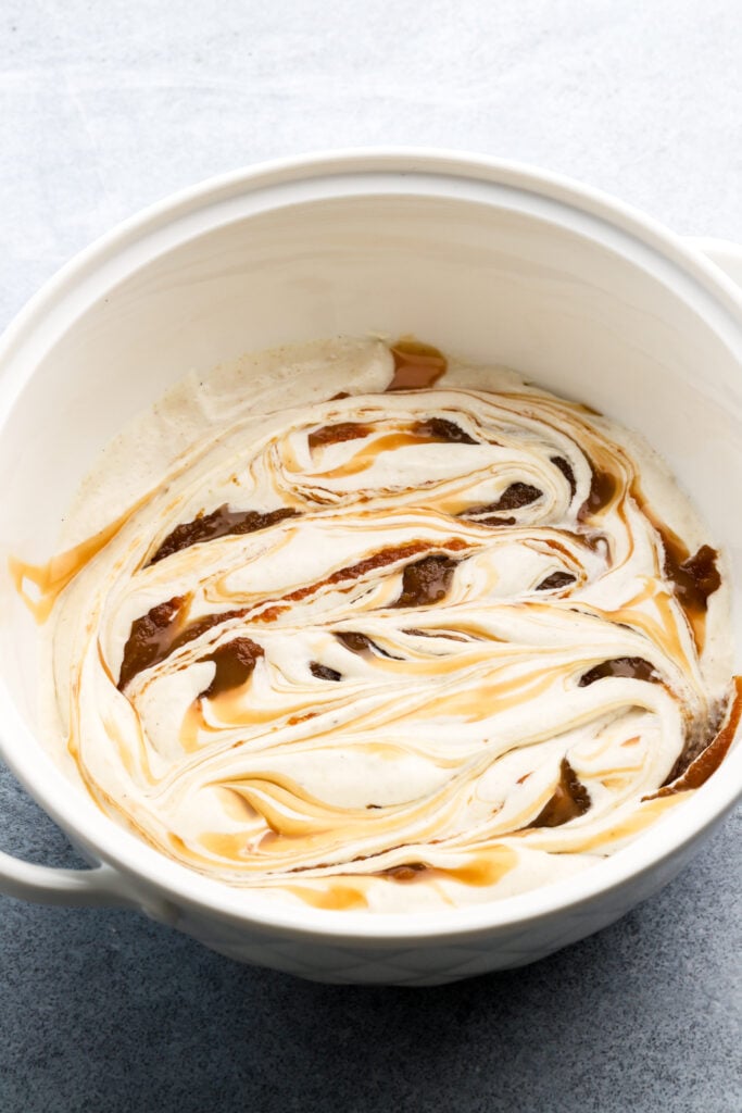 ice cream swirled with apple butter and caramel