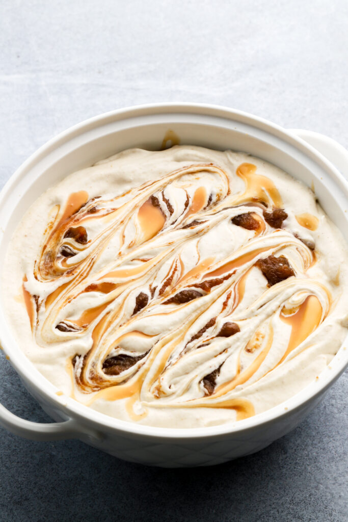 swirled apple ice cream with caramel and apple butter