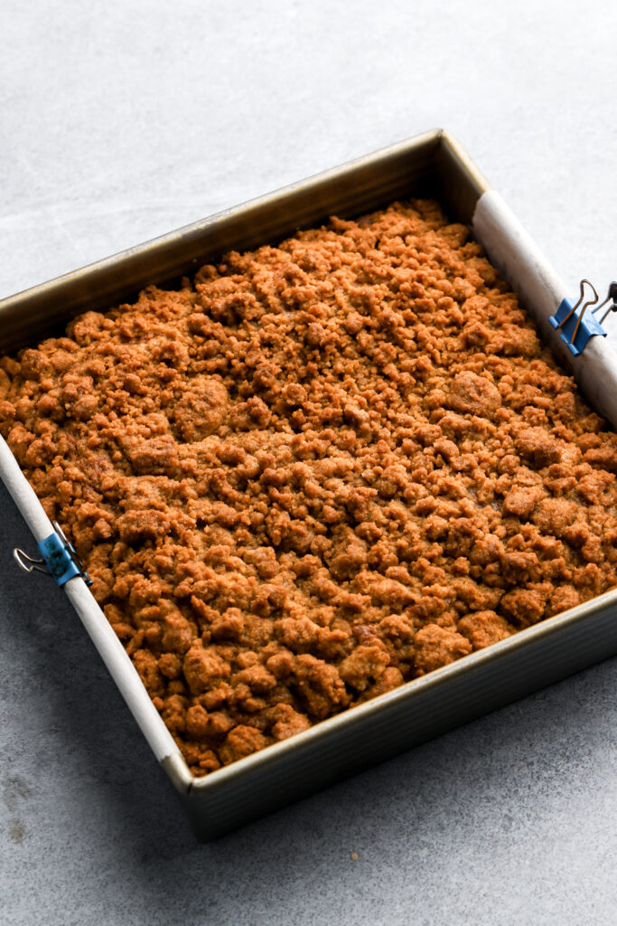 pumpkin coffee cake with streusel freshly baked still in the pan