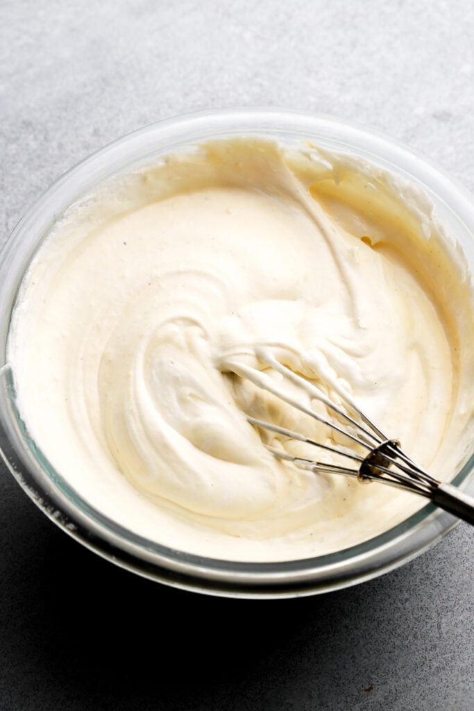 2/3 of whipped cream whisked into custard