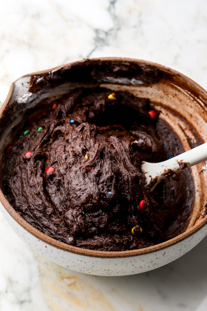M&Ms added to the brownie batter