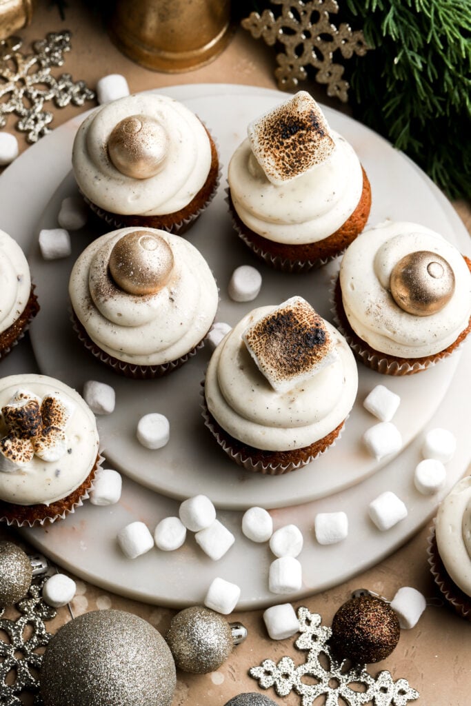 overhead of gingerbread cupcakes