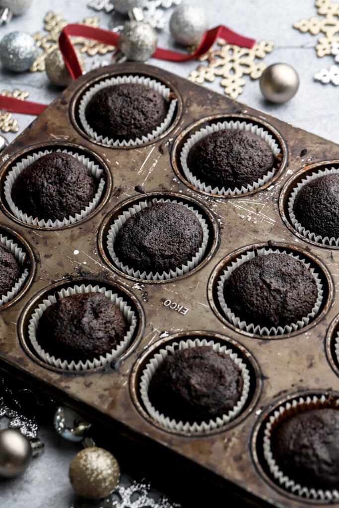 chocolate cupcake batter after baking