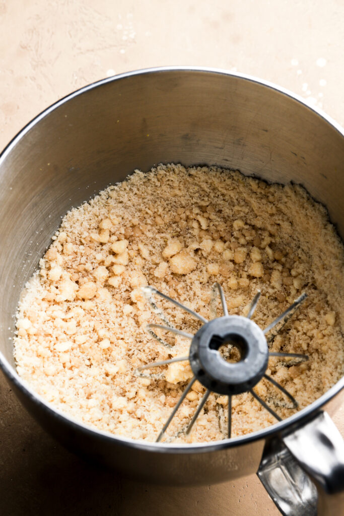 dry ingredients mixed with butter and oil