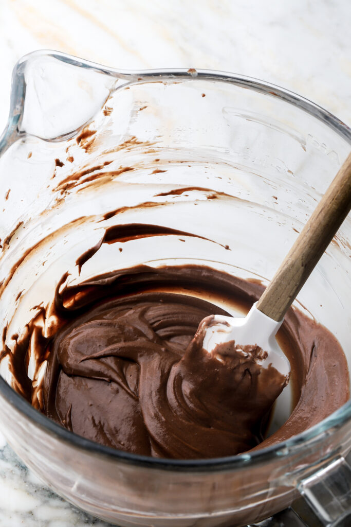 melted chocolate added to the batter