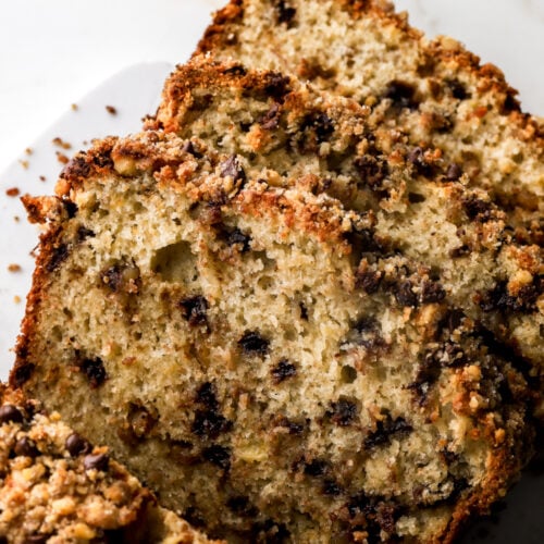 Slices of banana nut bread with chocolate chips