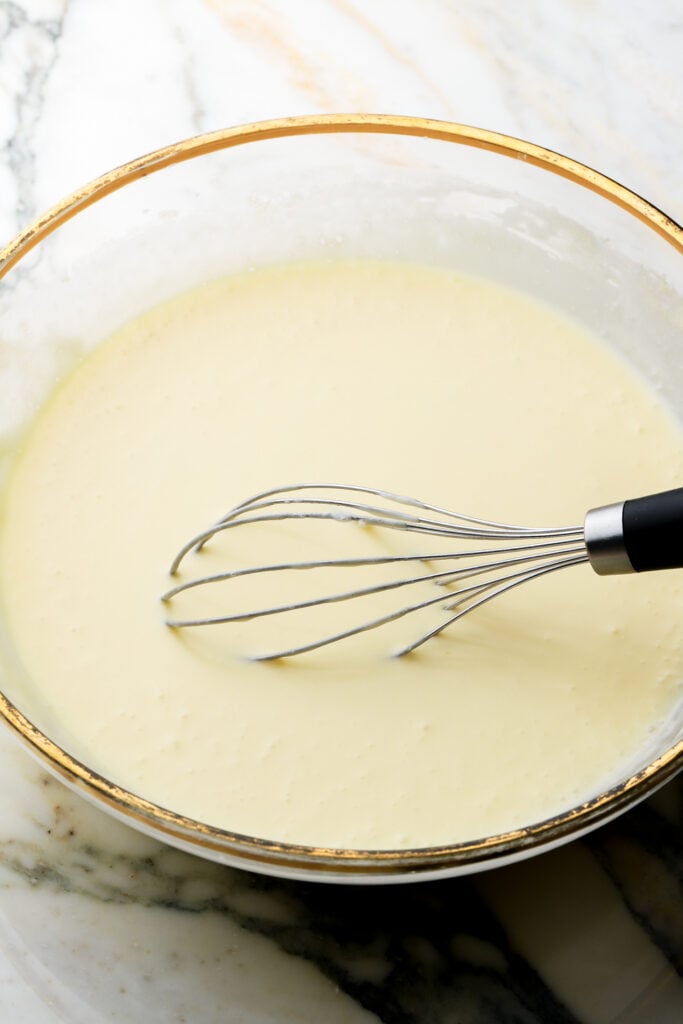yogurt and cream whisked into the batter