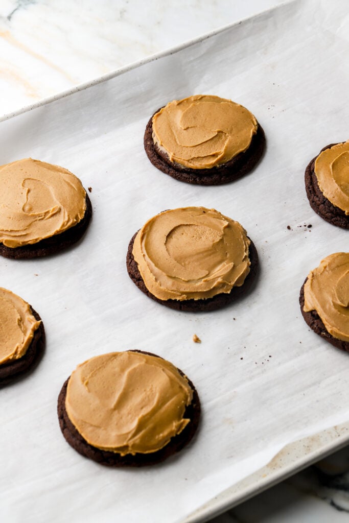peanut butter frosting on cookies