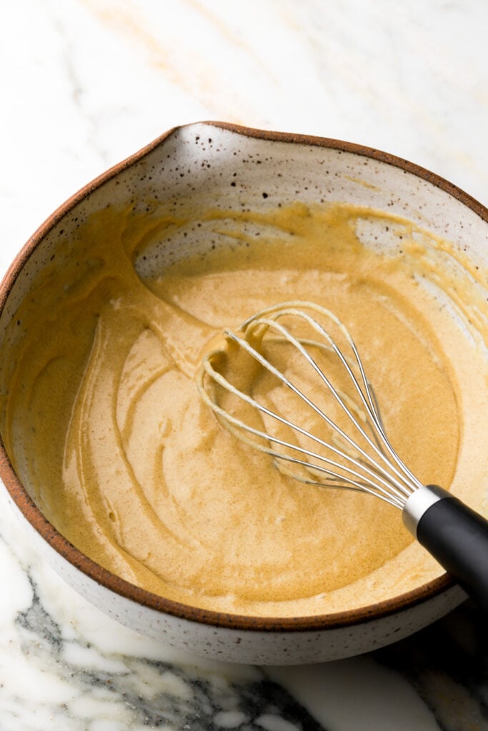 butter, sugar and eggs whisked together