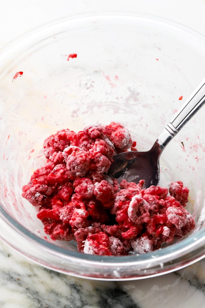 raspberries topped with cornstarch