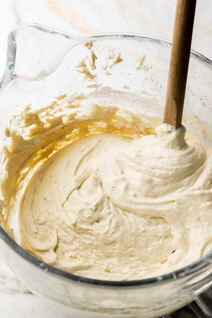 fold the cake batter gently until it's all well combined.