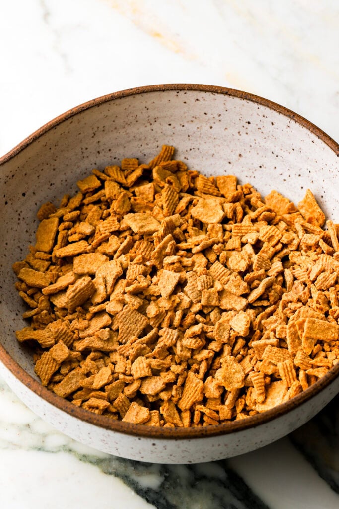 golden grahams crushed in a bowl