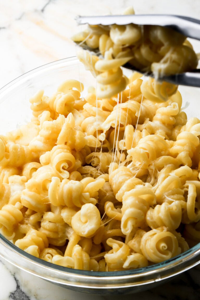 mozzarella cheese pasta in a bowl