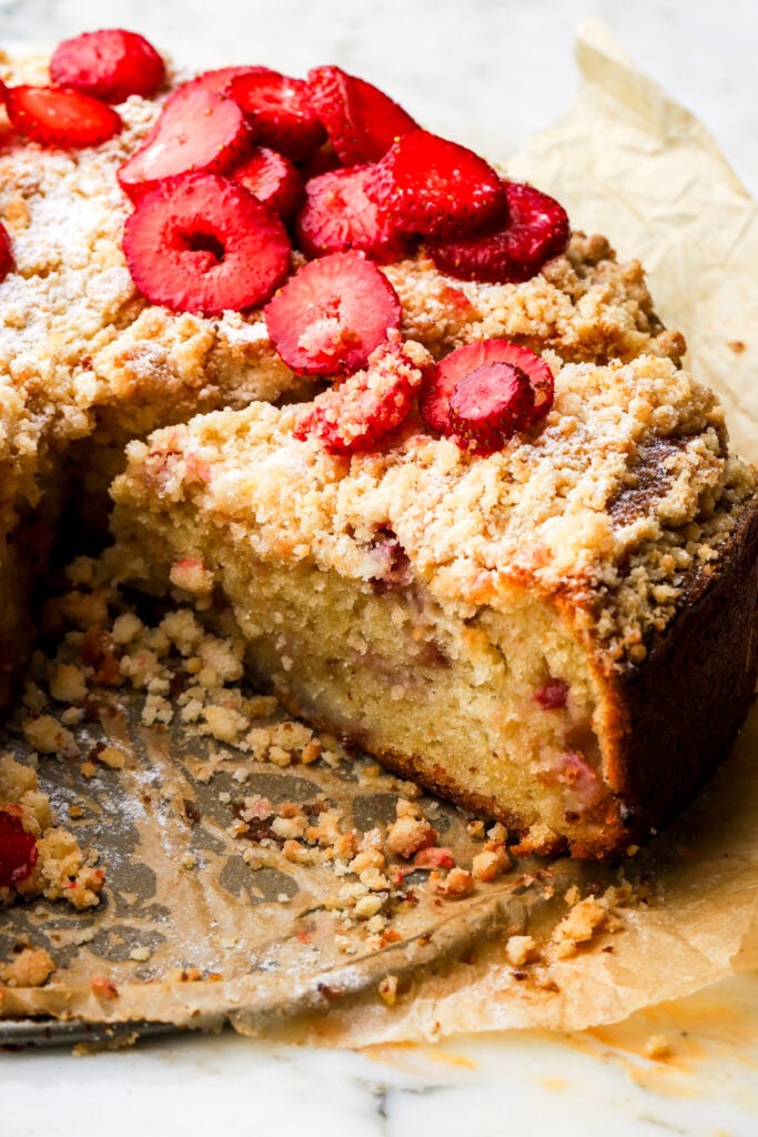 slice of strawberry muffin cake sliced