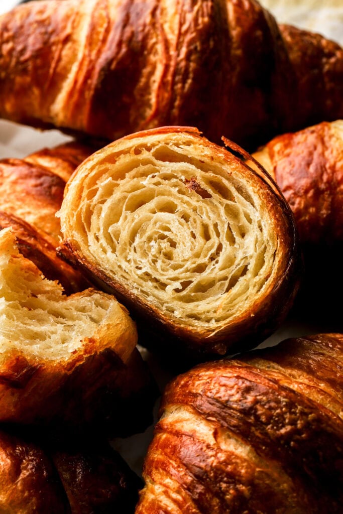 close up of the inside of croissants