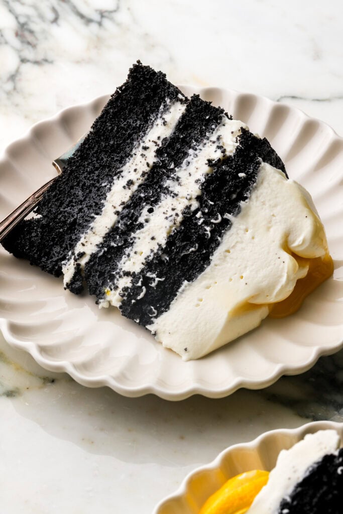 slice of lemon chocolate cake on a plate