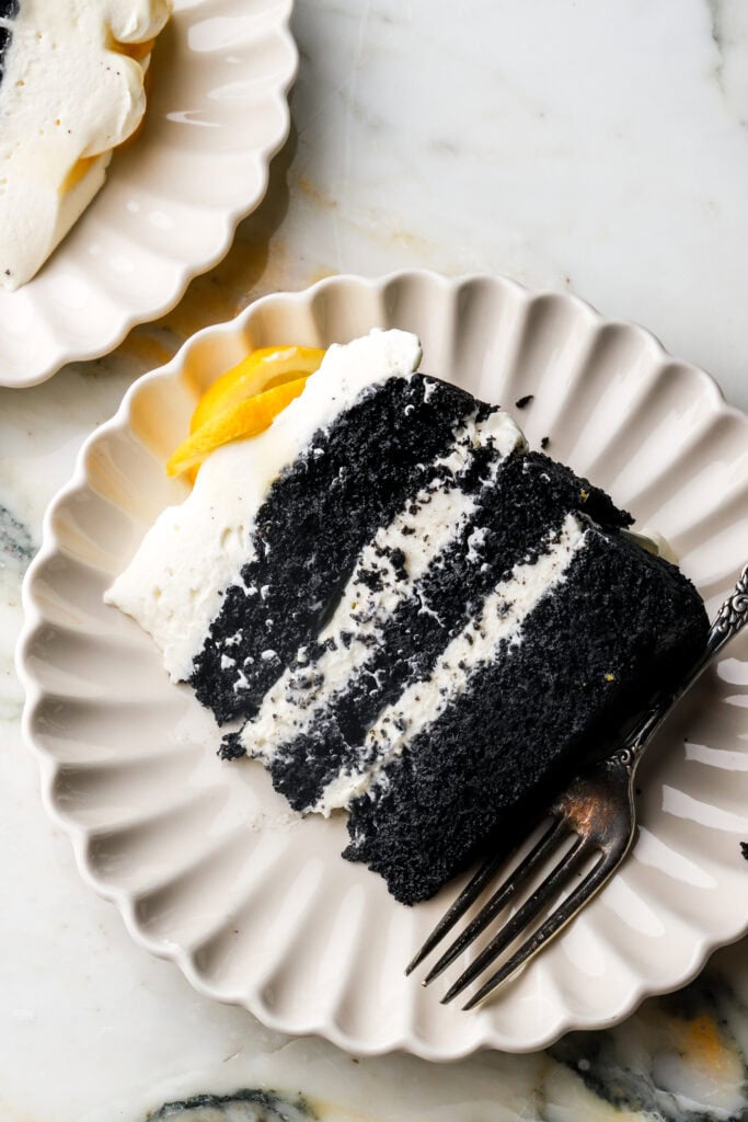 slice of lemon chocolate cake on a plate