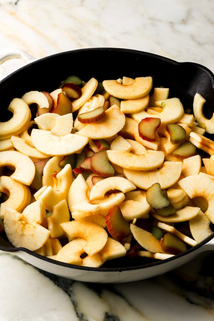 apples and rhubarb sliced